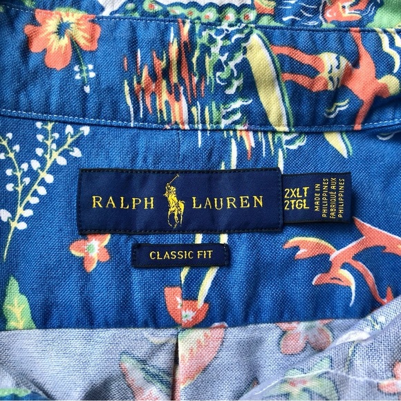 Ralph Lauren Hawaiian Button Down Shirt Mens 2XLT Blue Tropical Surfer Long Slv - Picture 7 of 9